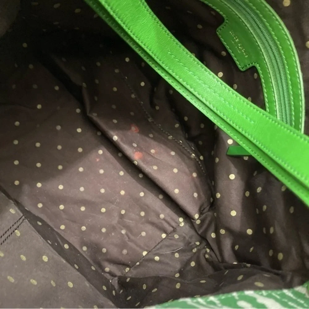 Kate spade green zebra canvas and leather vintage tote bag